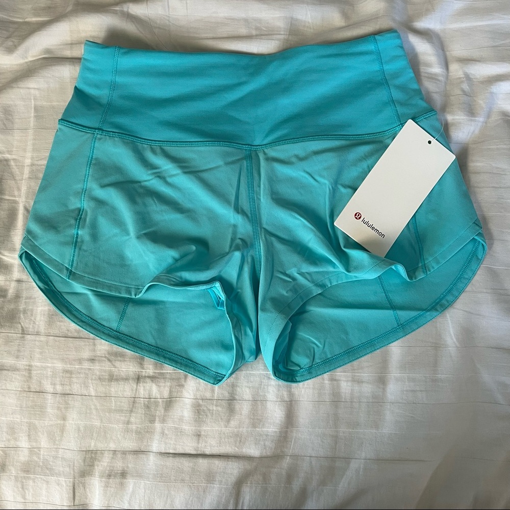 Lululemon electric turquoise speed up shorts high rise 2.5” inseam - Picture 5 of 10